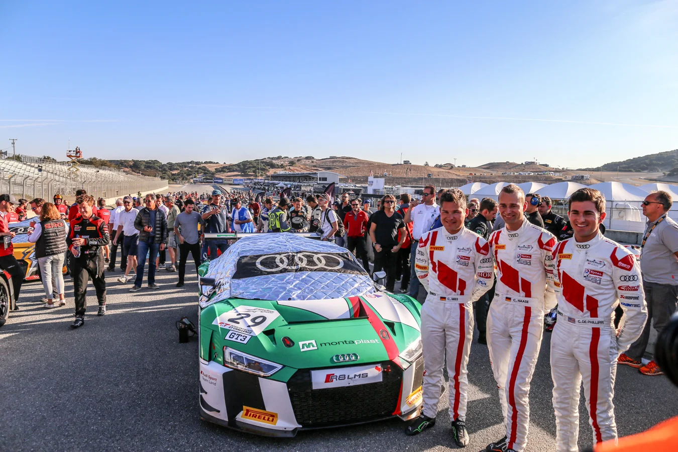 Audi Sport Team Land drivers (from left) Christopher Mies, Christopher Haase, and Connor de Philippie