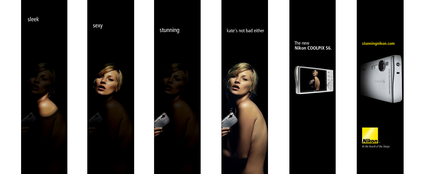 Nikon, Coolpix. Banner campaign featuring super model, Kate Moss.
