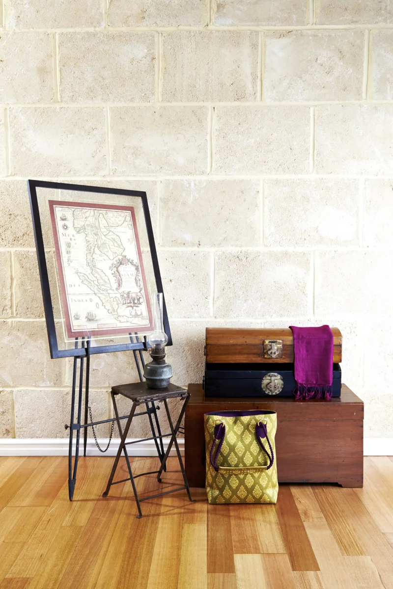 Antique wooden trunk for coffee table