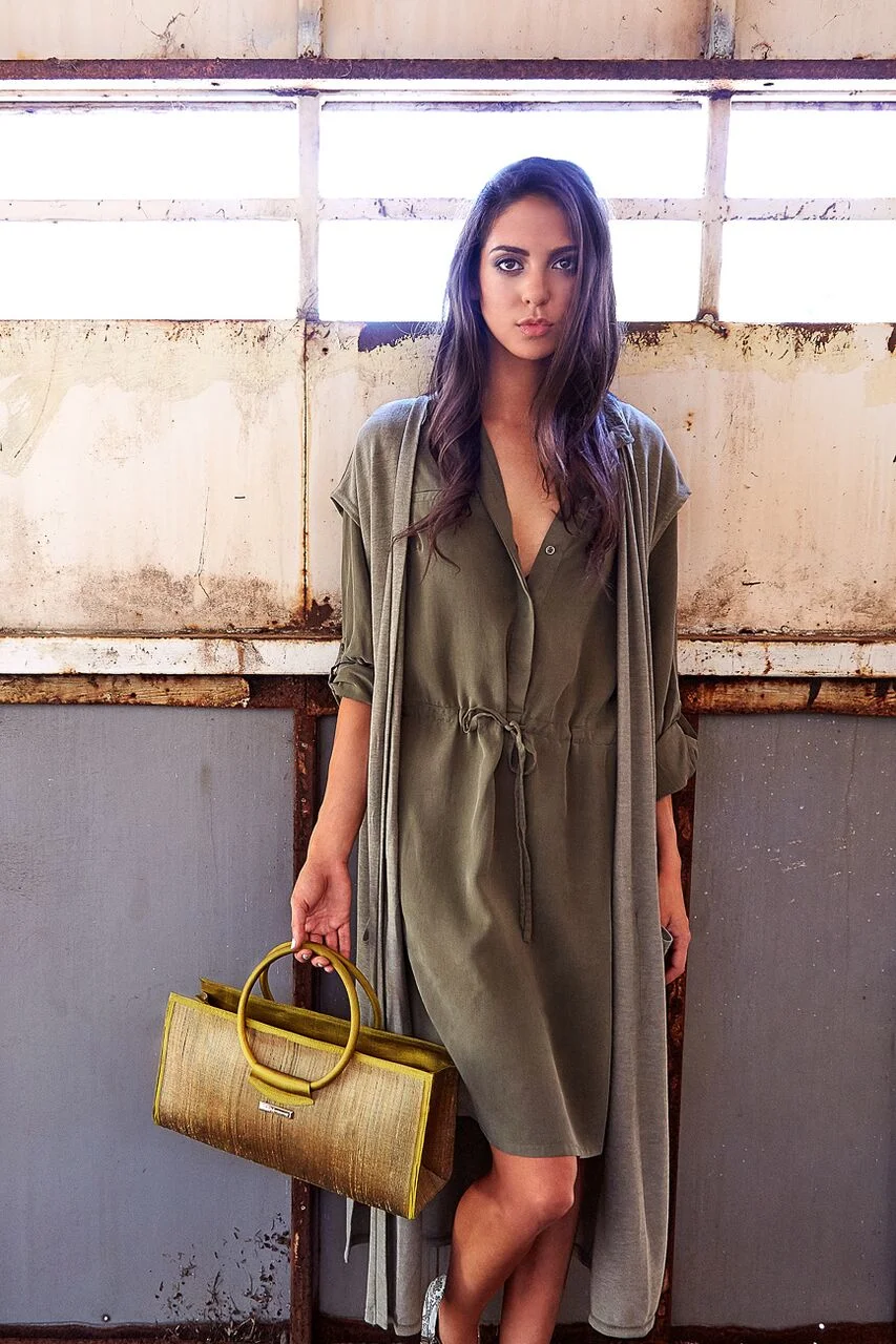 Work tote bag made from pure raw silk