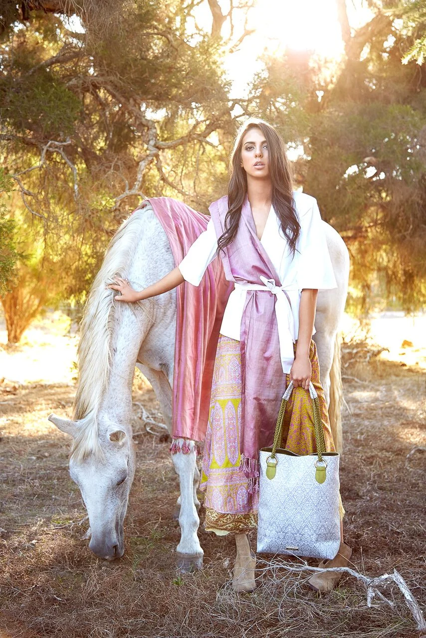 Pure silk handbag with matching handwoven silk scarf