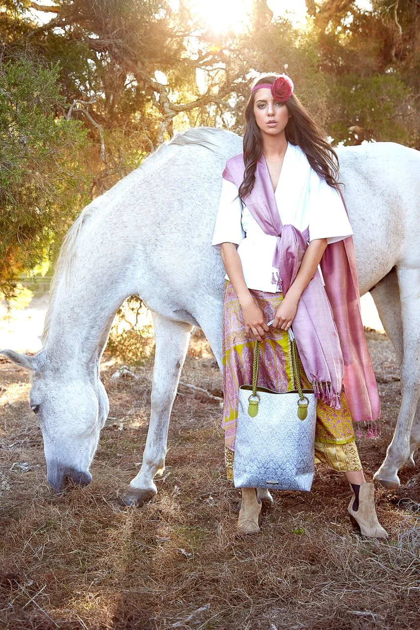 Wedding silk handbag with silver detailing