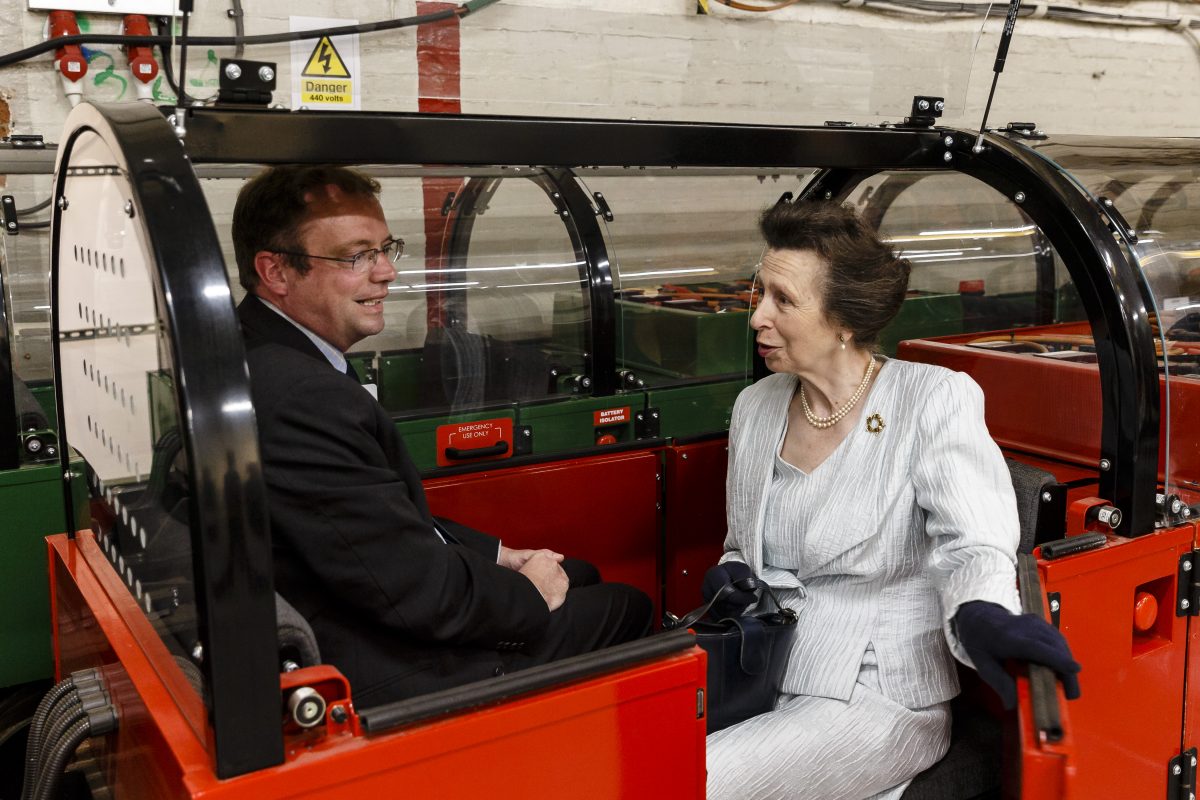 The Princess Royal tests Mail Rail for comfort. (Source: The Postal Museum / Miles Willis)