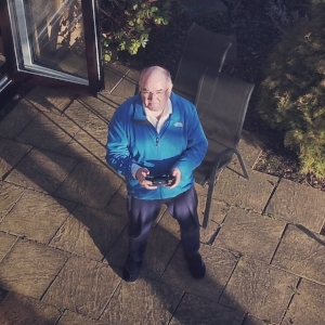 A photo taken by drone of Richard Wishart flying a drone...