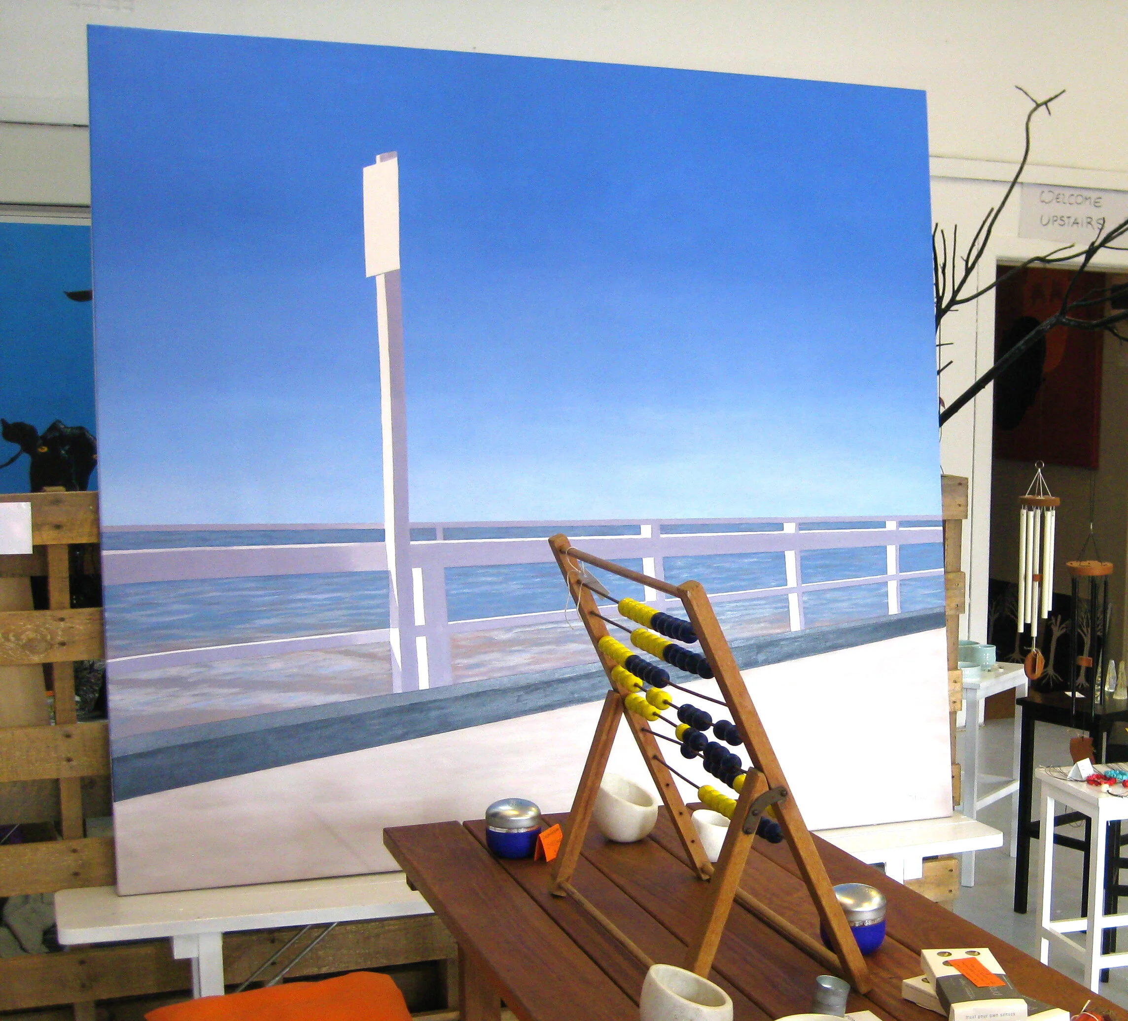 Day dreaming on the pier oil on canvas