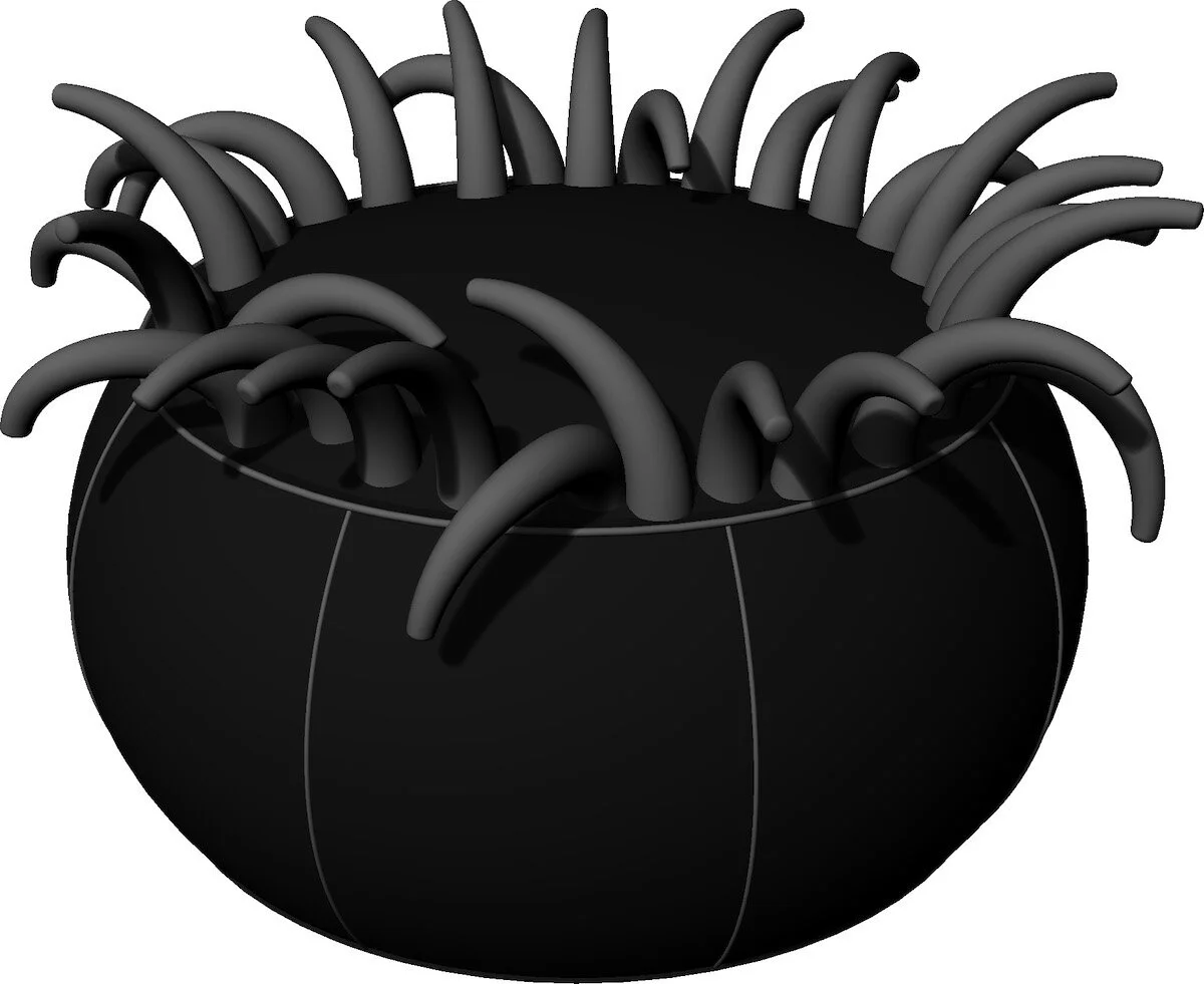 anemonia pouffe fabric with stuffed fabric tentactles and piping in charcoal