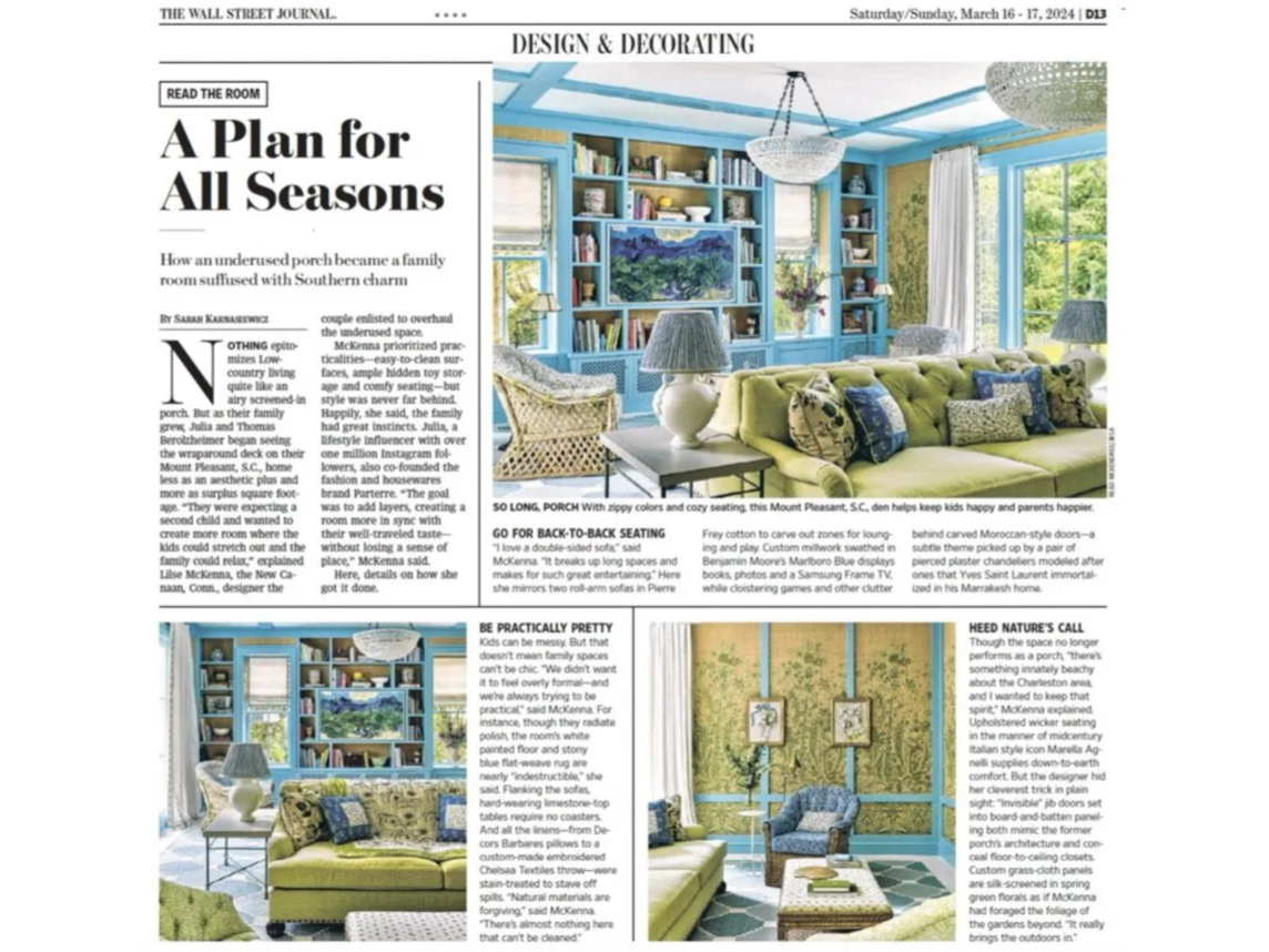 WALL STREET JOURNAL, SOUTH CAROLINA RESIDENCE DESIGN LILSE MCKENNA, PHOTOGRAPHY BY READ MCKENDREE