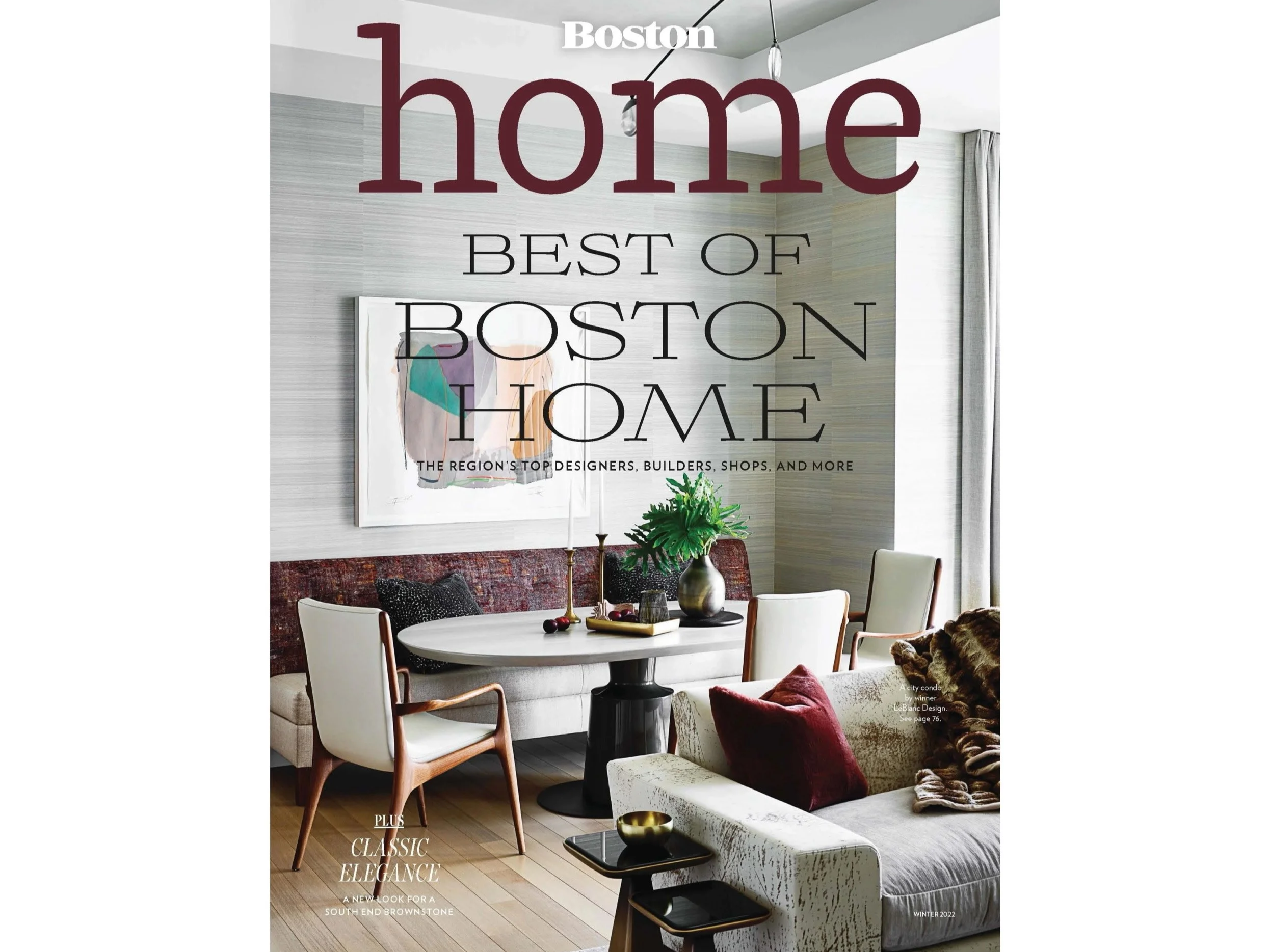 Boston Home Magazine Cover, design by Tiffany LeBlanc, photography by Read McKendree. 
