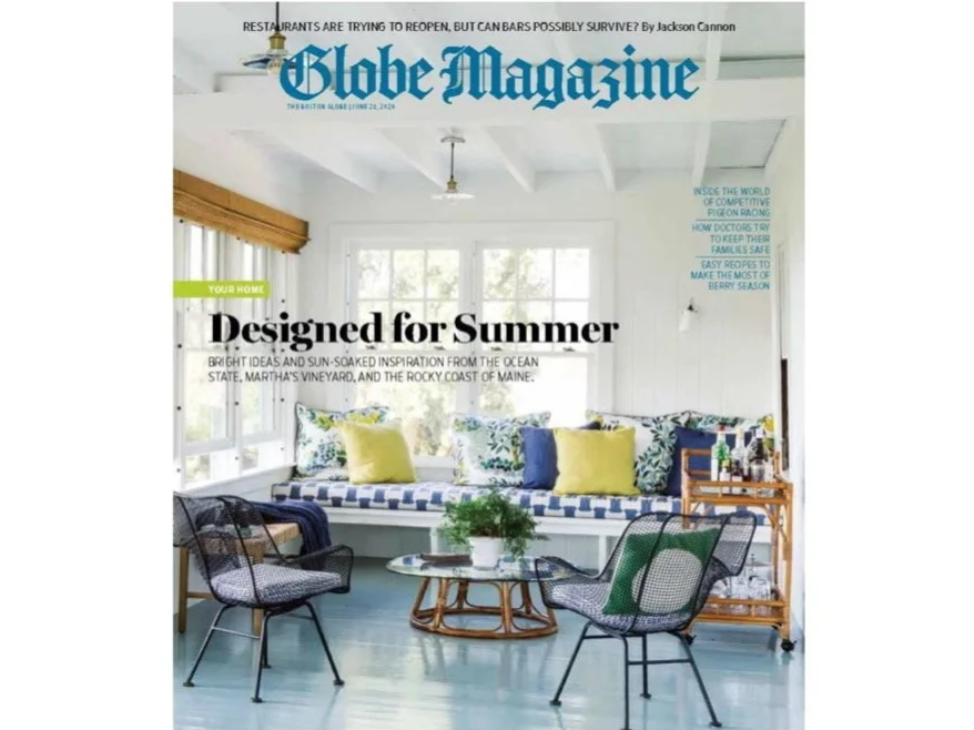 Globe Magazine Cover and Feature on Watch Hill Cottage designed by McBride Architects, photography by Read McKendreee. 