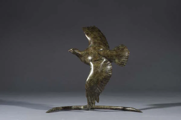Flying Grouse by Simon Gudgeon. Bronze, limited edition of 50. 30cm tall