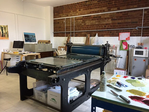 Jane's wonderful old printing press used to create her oil paintings!