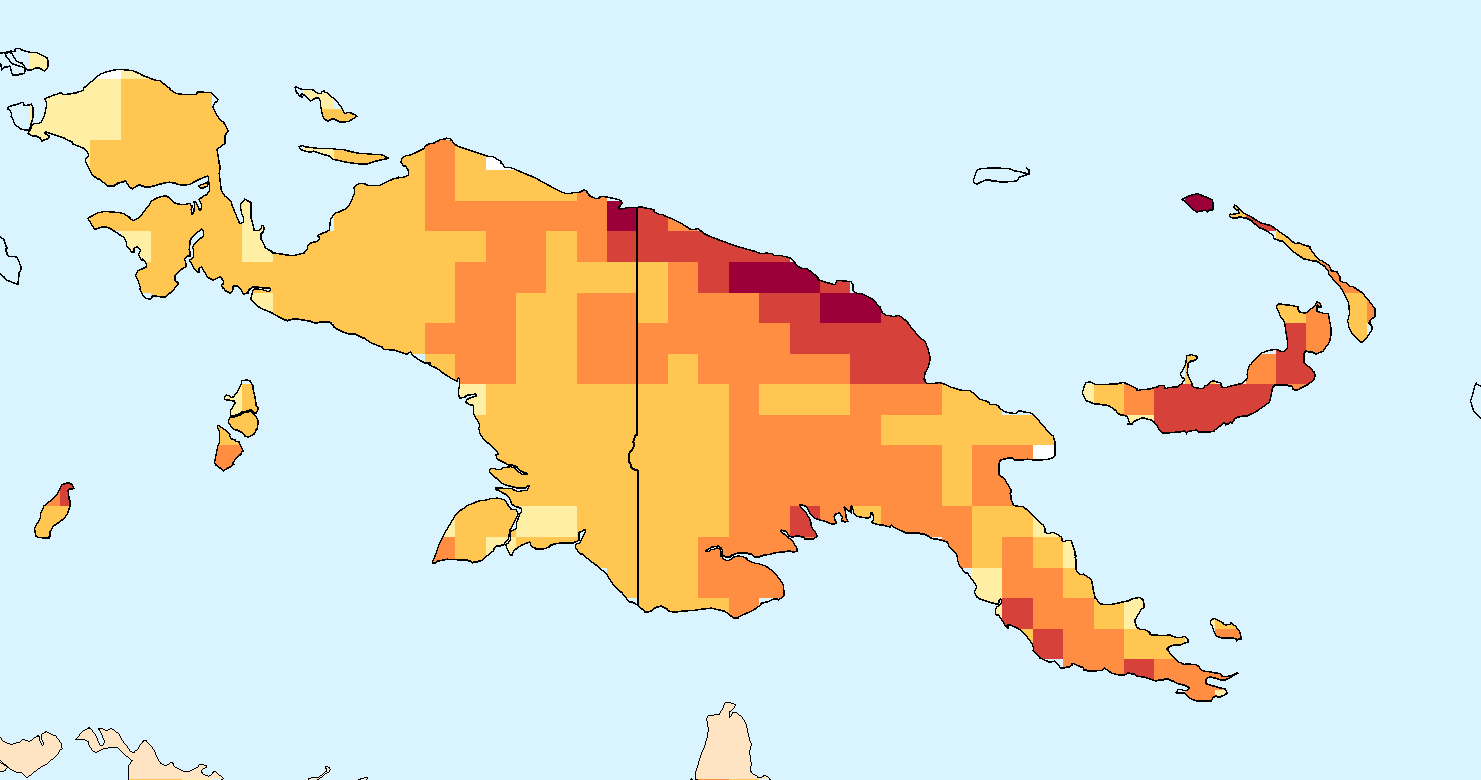 Composite water anomaly index map for Papua New Guinea and Papua (July-December 2015).
