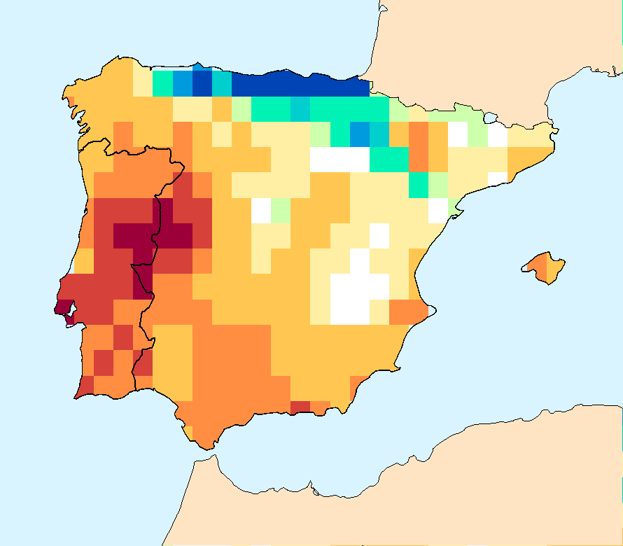 Composite water anomaly index map for Spain and Portugal (January-December2015).