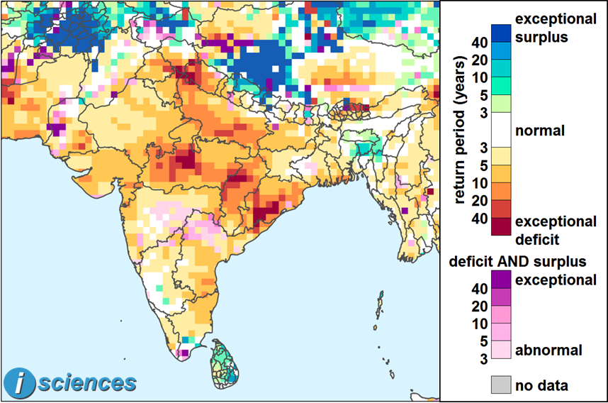 Figure 1. WSIM Composite Water Anomaly Index for the Indian Monsoon Season (May-October 2015)*