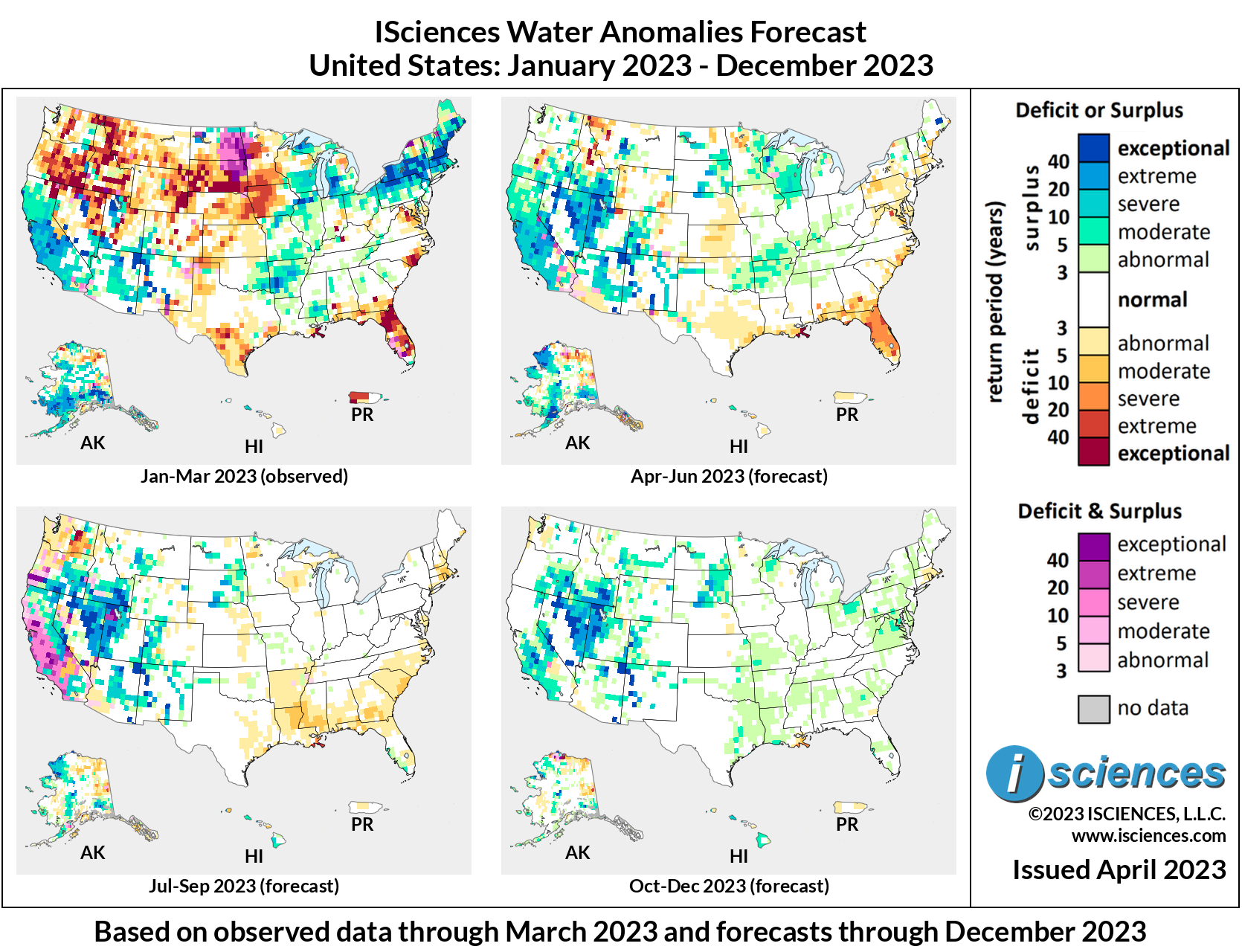 United States: Widespread surplus throughout W, SW States — ISCIENCES
