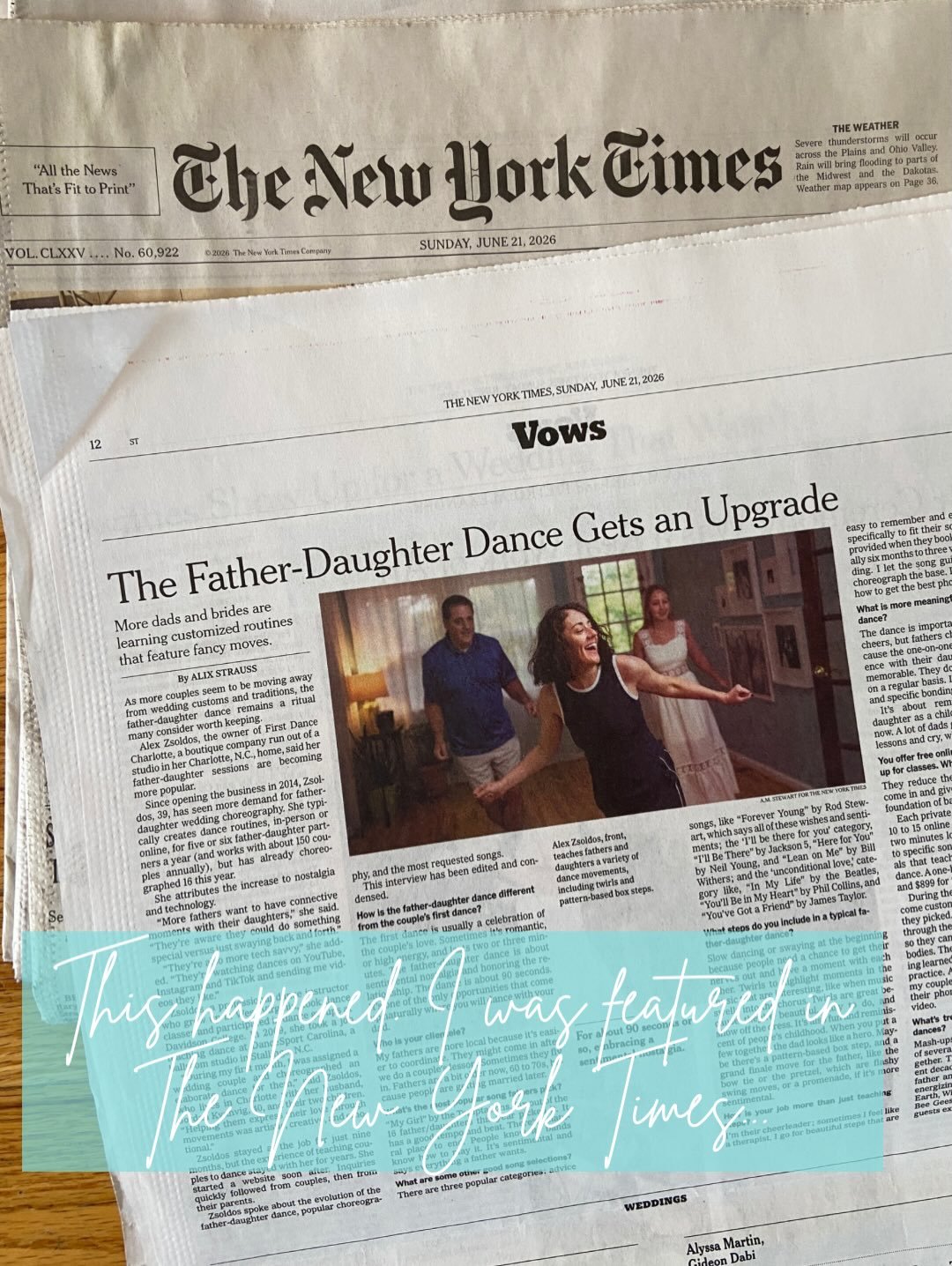 When a journalist from @nytimes emails you wanting to discuss father-daughter wedding dances, you email her back.

After multiple phone calls, one photo shoot and several anxious days continually refreshing web pages, the article finally appeared onl