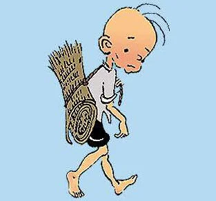 From Wikipedia : “The name Sanmao means "three hairs" in Chinese, or "thirty cents" (a reference to his poverty). While the character has undergone a number of transitions over time, he has always been drawn with the trademark three strands of hair, which implies malnutrition as a result of poverty.”