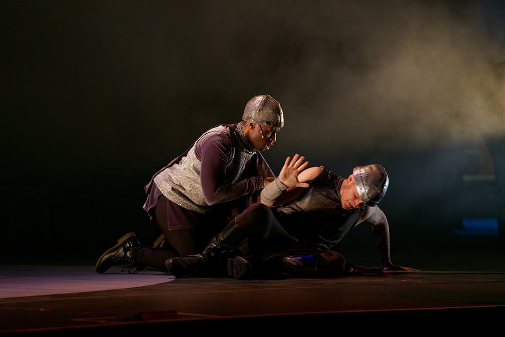  Photo by Darryl Estrine. Aquila Theatre's  Macbeth  2022. Actors: Joshua Liburd &amp; Austin Lewis 