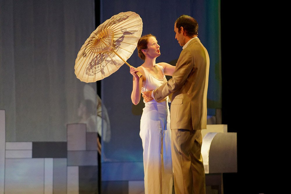  Photo by Darryl Estrine. Aquila Theatre's  The Great Gatsby  . Actors: Palymyra Mattner &amp; Conner Keef 