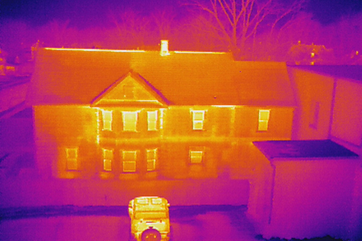 Thermal Imaging detects heat loss from a residence during an aerial drone inspection