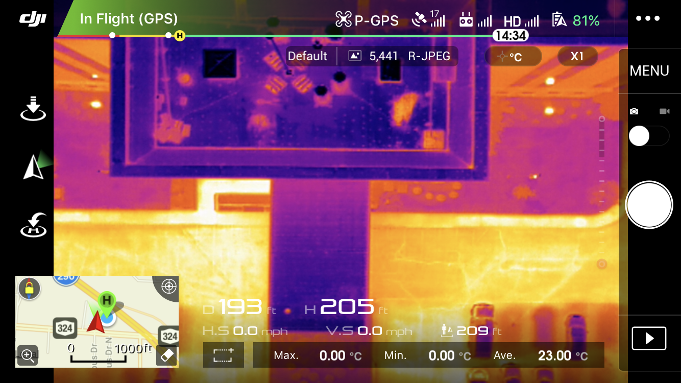 A UAS Pilot dashboard provides a real time live feed of thermal and visual data to a ground station controller. EagleHawk pilots use this information to complete their analysis and make in field decisions when piloting a UAS.