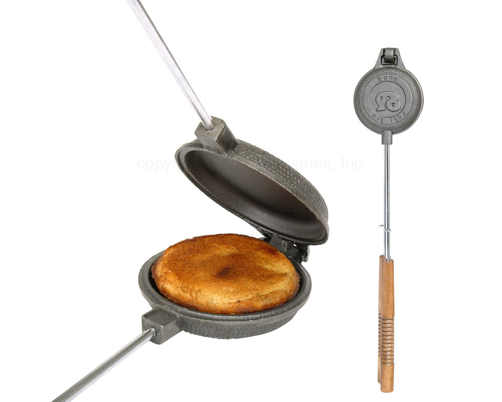 Rome's 1805 Round Pie Iron with Steel and Wood Handles Cast Iron