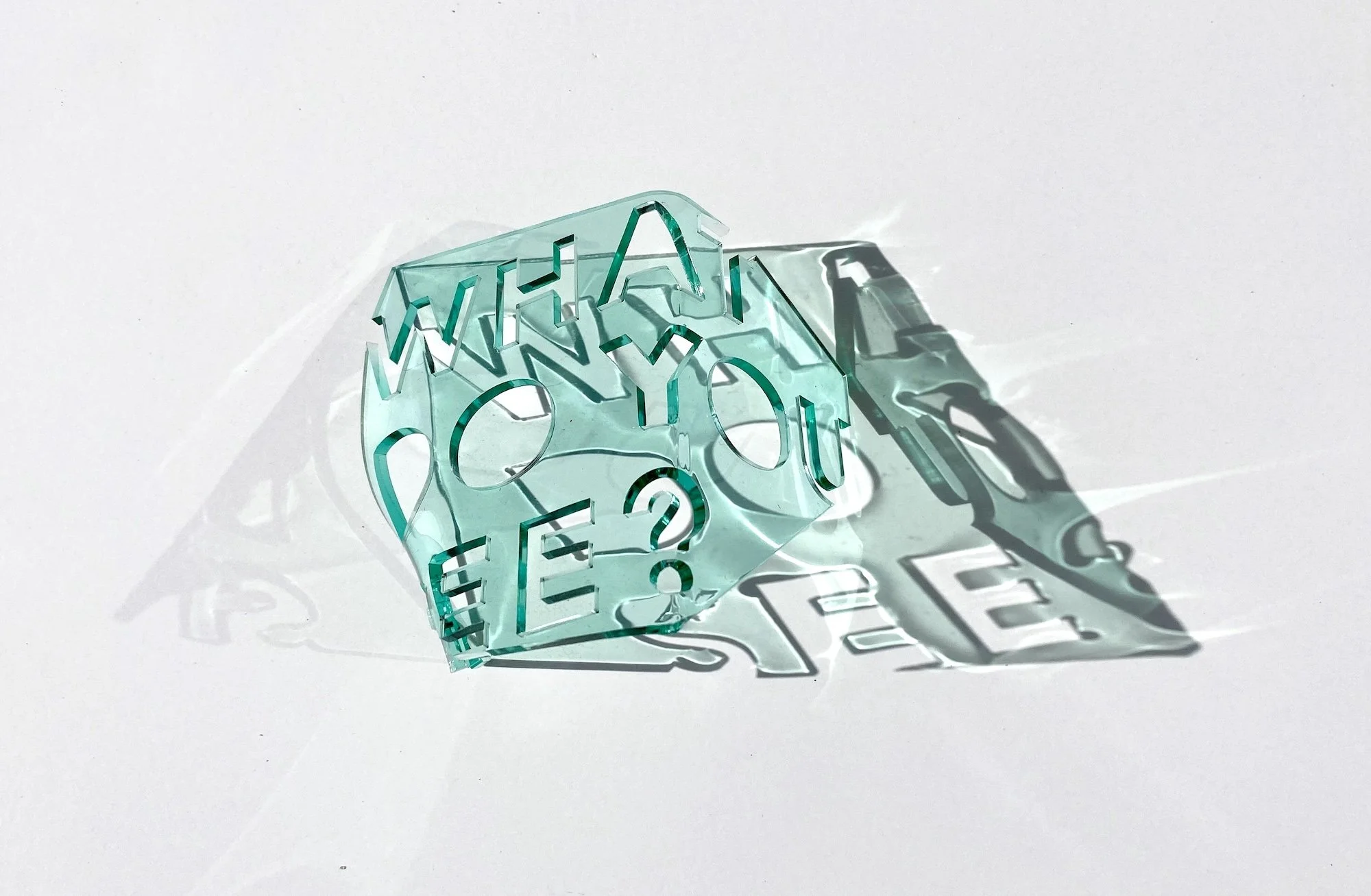  What do you see? (study II),  2020 Tinted transparent acrylic, laser-cut and heat-bent 3.5 x 4 x 4 in. SOLD 