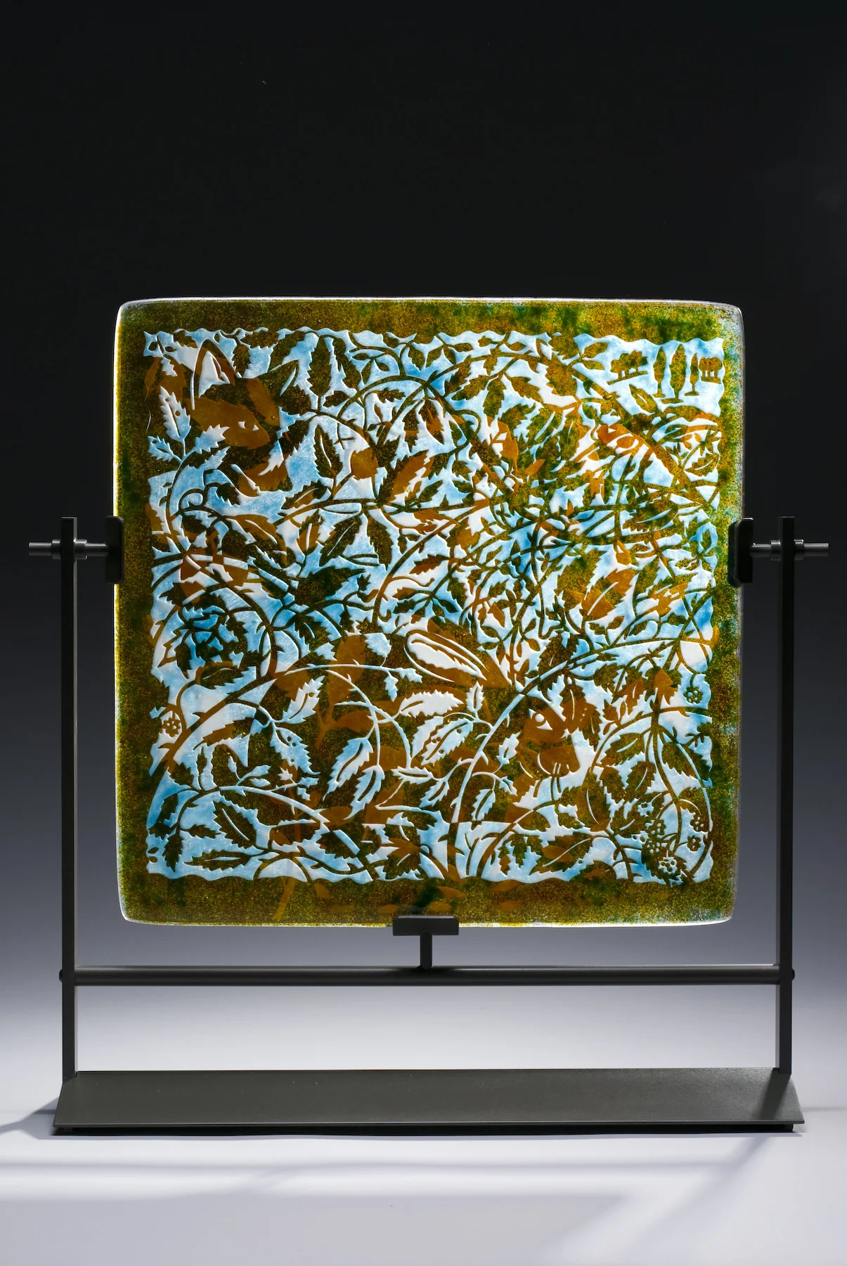 The Rabbit in the Briar Patch, Glass Fused and sandblasted, 18"x18" U
