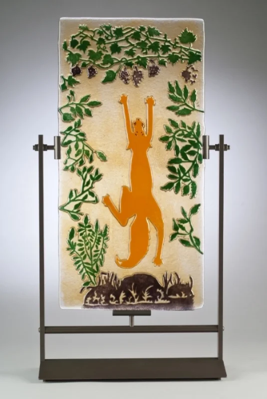 The Fox and the Grapes, Glass Fused and sandblasted, 20"x12" U