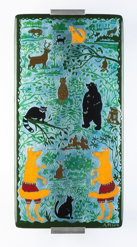Mrs. Fox Finds a New Husband, Glass Fused and sandblasted, 12"x24"