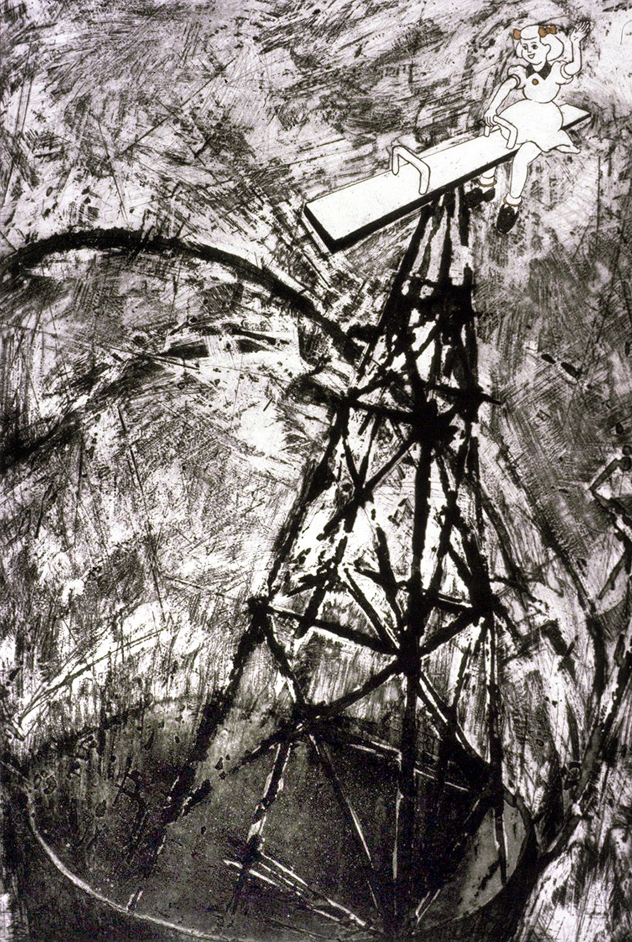 Balance Act, 24 x 18", Intaglio with Hand Coloring, 2010