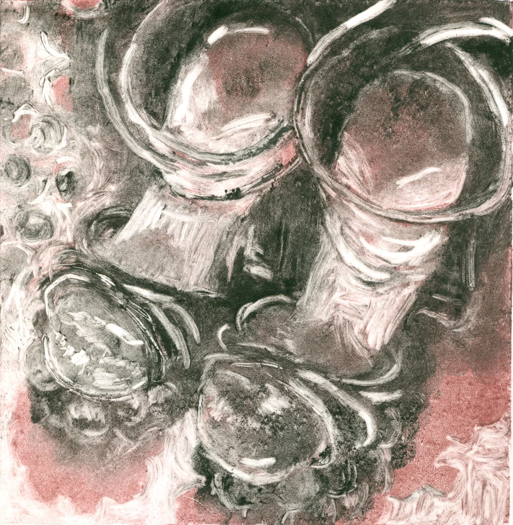 Finding Pink, 6 x 6", monotype, 2017