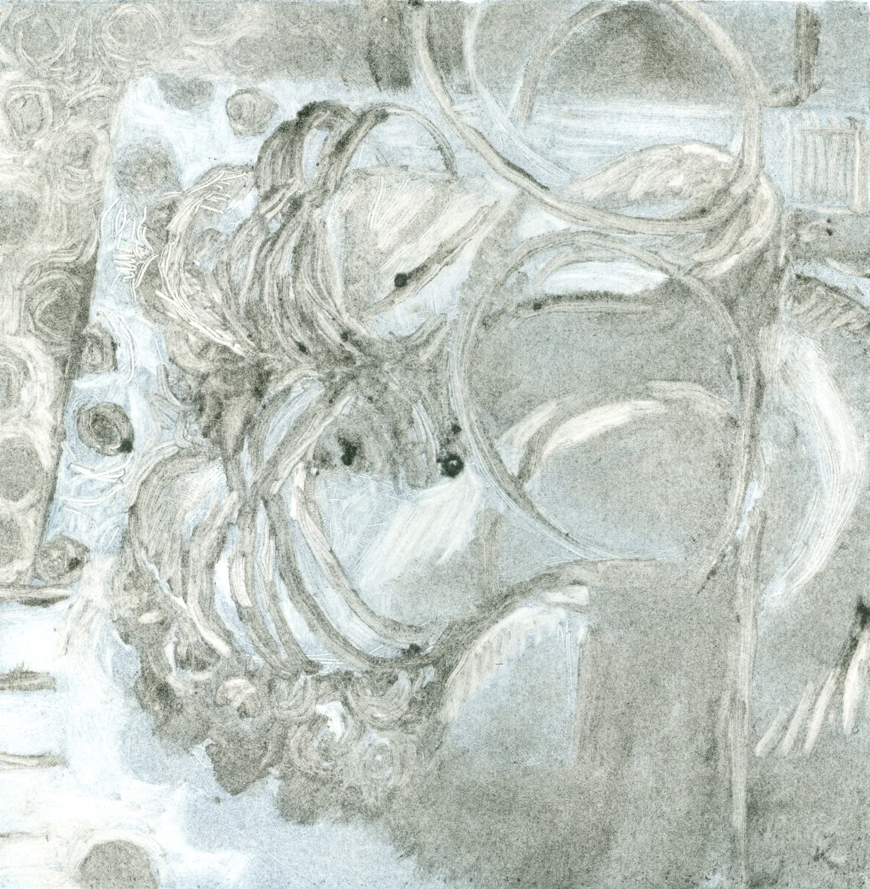 Looking Back, 6 x 6", monotype, 2017