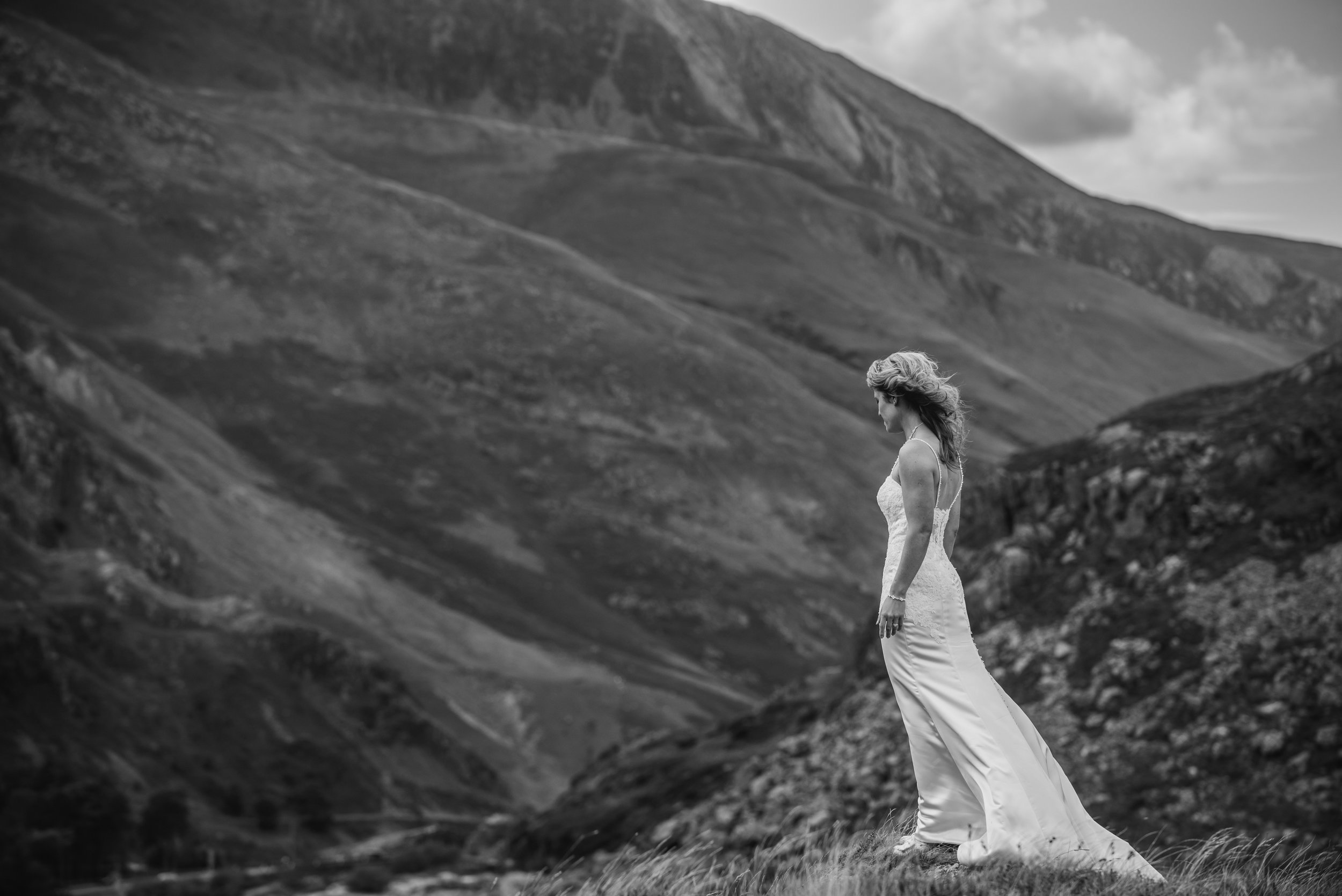  Mountain Bride portrait, Snowdonia, Wales, Welsh Wedding, Meridian Photography 
