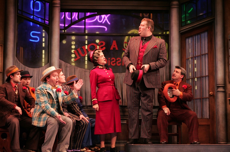 General Matilda B Cartwright (Karen Murphy), Big Jule (Jerry Gallagher) and the cast of Goodspeed Musicals’ Guys and Dolls now playing at the Goodspeed Opera House through June 20. Photo Credit © Photo by Diane Sobolewski