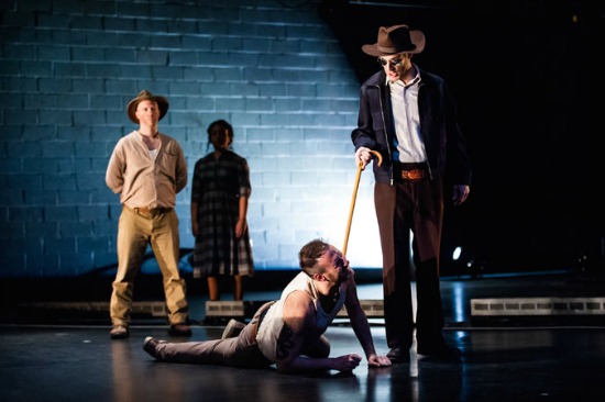 Jason Bragg (l to r) Stanley, Julia Torres, Lawrence Jansen and Nick Paglino in ‘Cool Hand Luke’. Photo Jason Woodruff