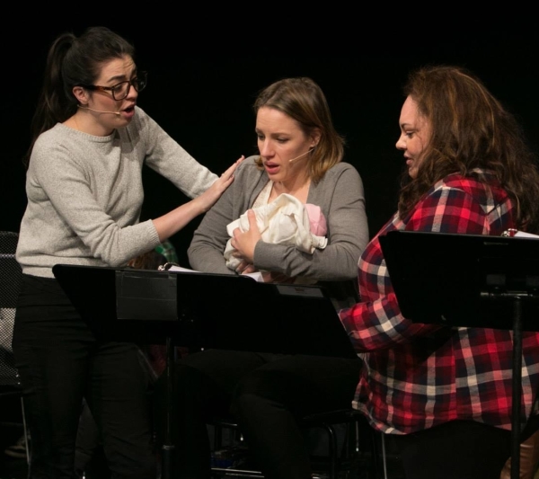 Barrett Wilbert Weed, Jessie Mueller, and Keala Settle in the reading of Waitress. (© Jimmy Ryan)