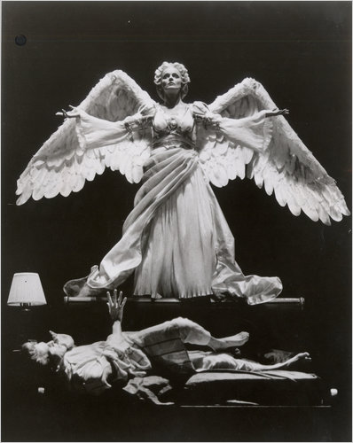Stephen Spinella, with Ellen McLaughlin as the angel, in the original 1990s Broadway production of “Angels in America.” Credit Joan Marcus