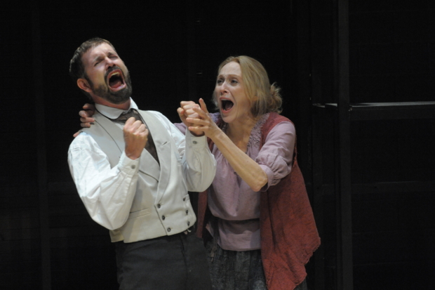 David Barlow (Carpeta) and Jan Maxwell (Galactia) in Howard Barker's "Scenes From an Execution" - Photo by Stan Barouh