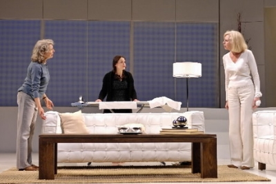 Matilde (Ursula Cataan, center) and Lane (Patricia Hodges, right) discuss the day's events in the Cleveland Play House production of The Clean House.