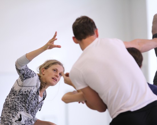 Choreographer Crystal Pite in rehearsal with Pacific Northwest Ballet company dancers. Credit: Photo: Lindsay Thomas