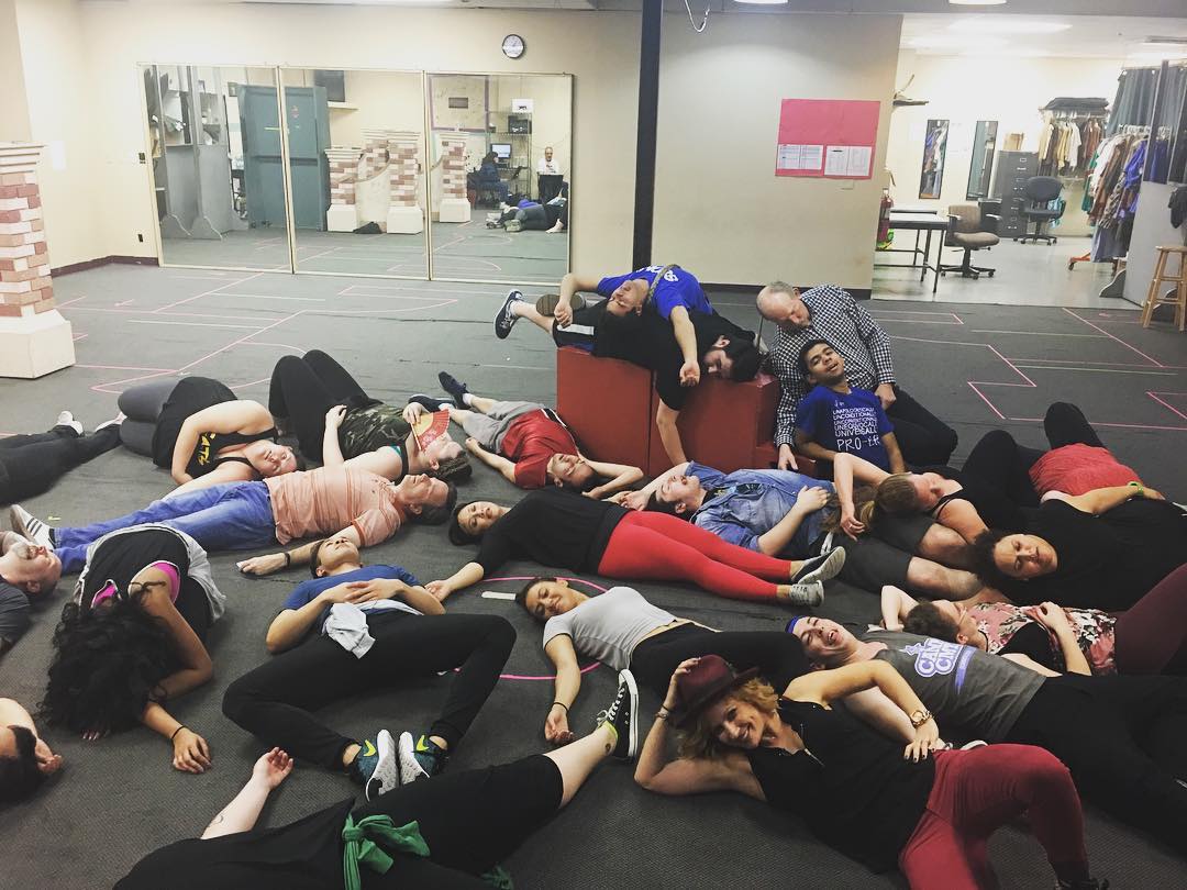 The cast is “dead tired” after a long week of staging.”
