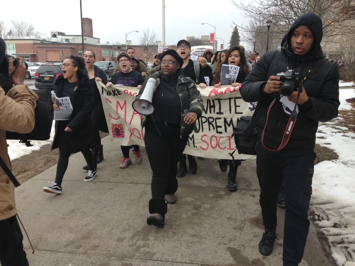 A march across the SUNY Plattsburgh campus last month. Photo: Zach Hirsch