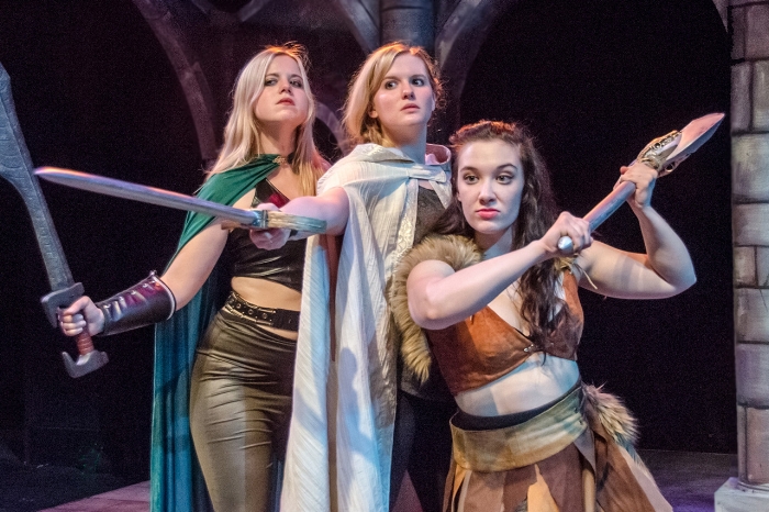 Allison Brogan (as Kaliope), Kimberly Martin (as Tilly), and Laura Crone (as Lilith) (l to r) in Available Light's production of She Kills Monsters. Photo by Matt Slaybaugh.