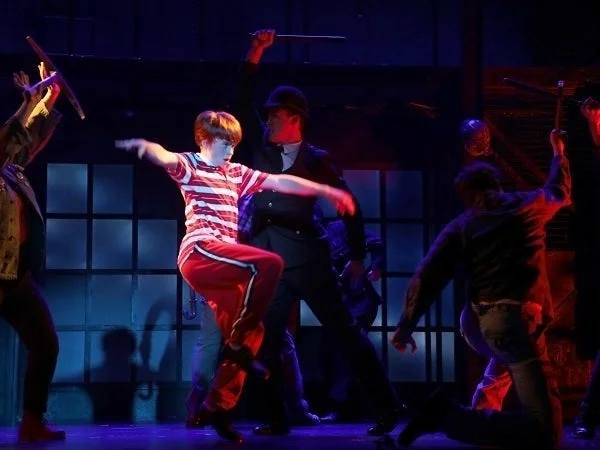 Liam Vincent Hutt as Billy Elliot with the cast of Goodspeed Musicals’ Billy Elliot The Musical, now playing at The Goodspeed through November 24. (Photo by Diane Sobolewski. )