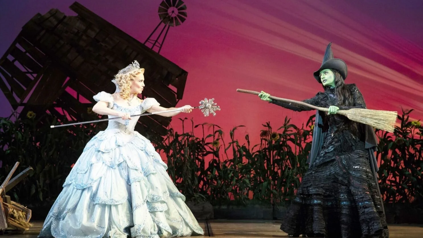 Kara Lindsay as Glinda and Jackie Burns as Elphaba  in the national tour of “Wicked,” playing at the San Diego Civic Theatre( Joan Marcus)