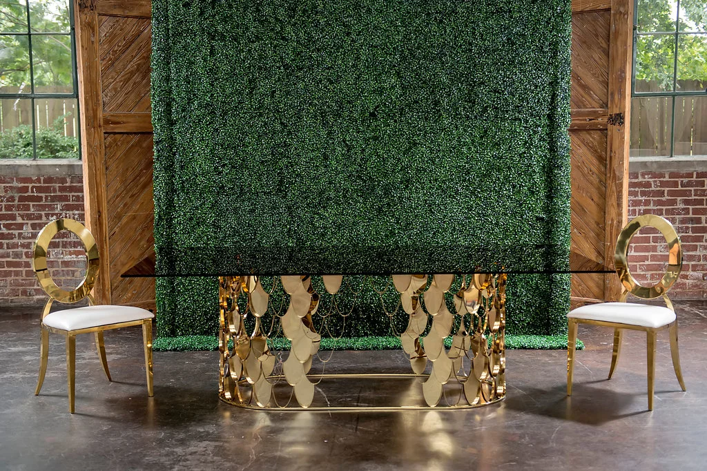 Gold Cartier Estate Table with Eternal Dining Chairs