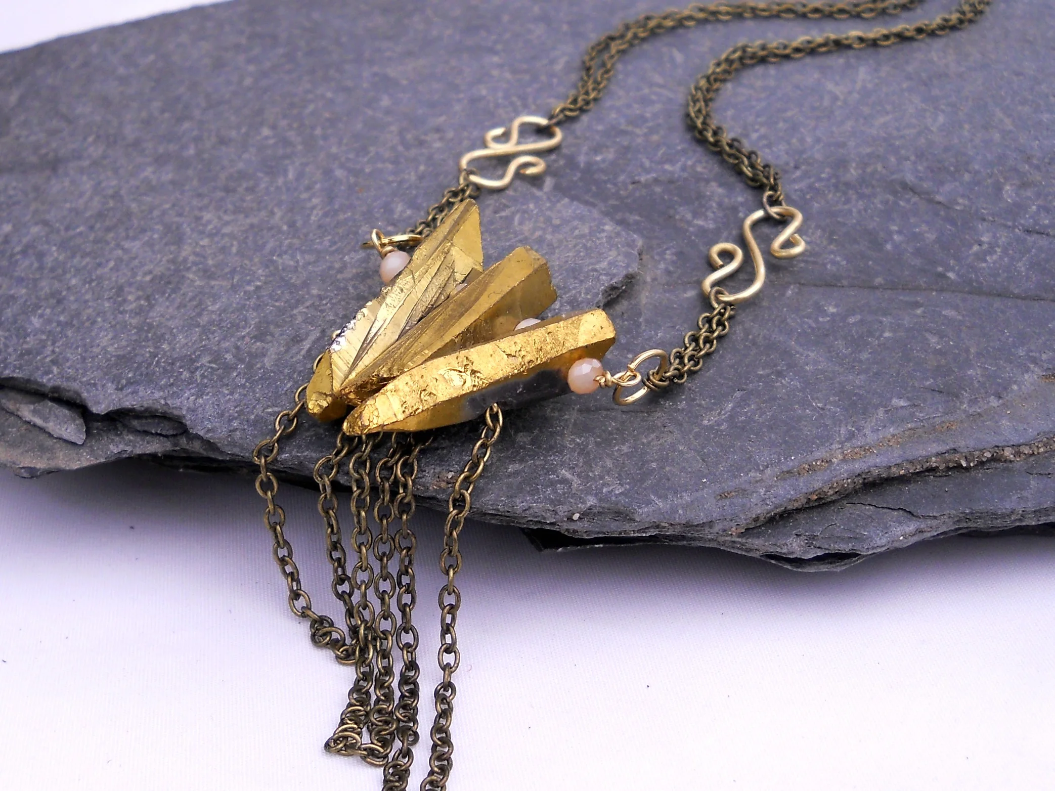 Gold Quartz Triple Crystal necklace.jpg