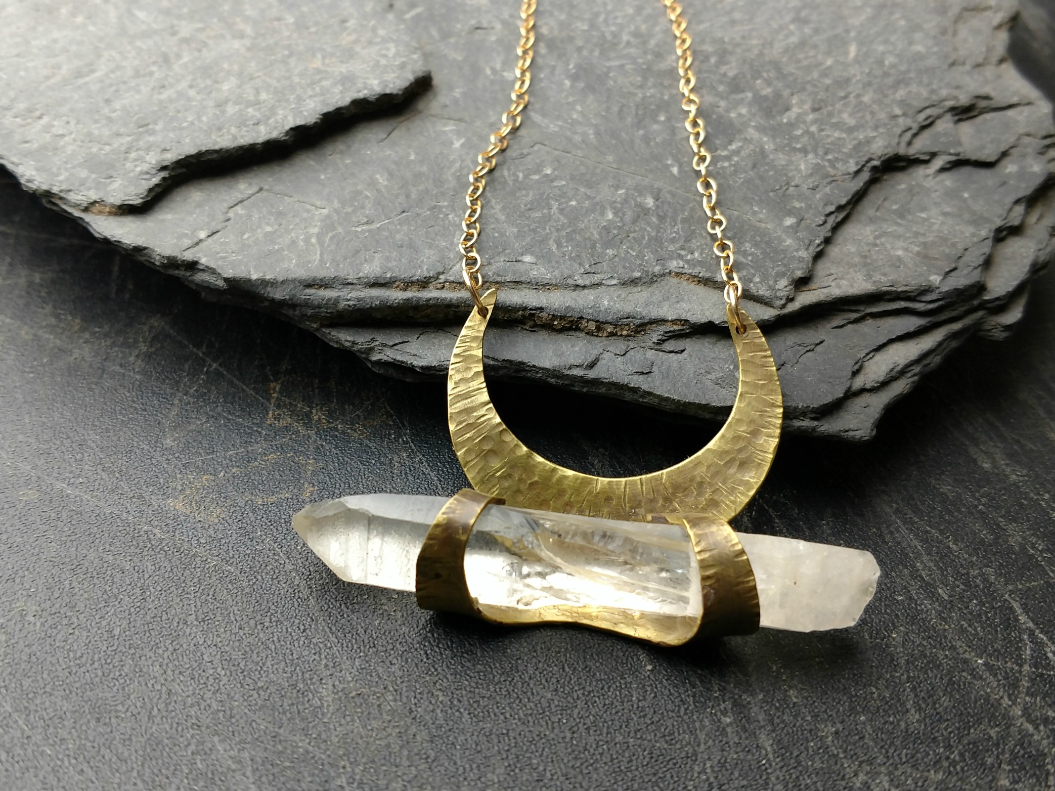 quartz crystal moon necklace
