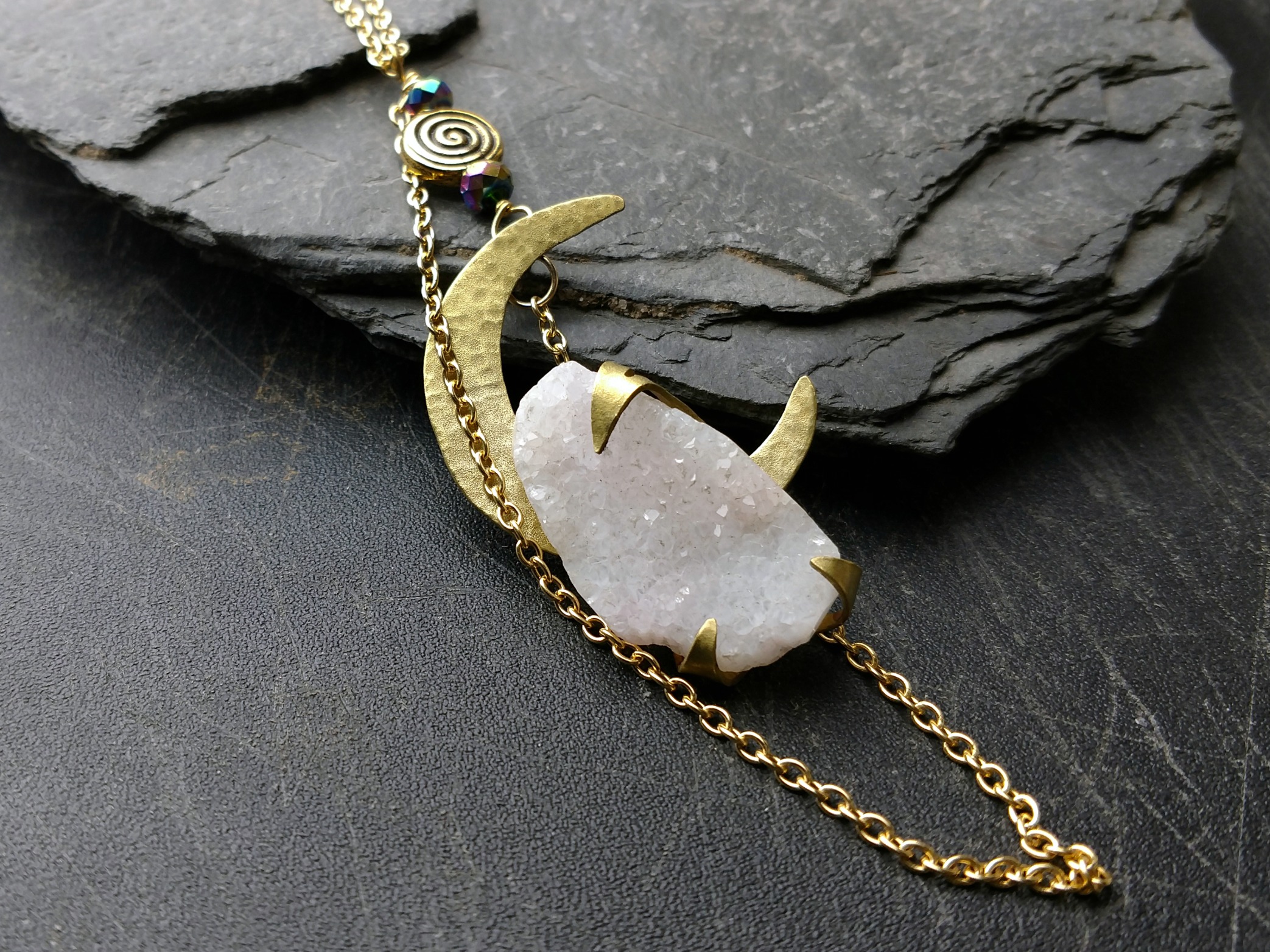 rose quartz drusy necklace